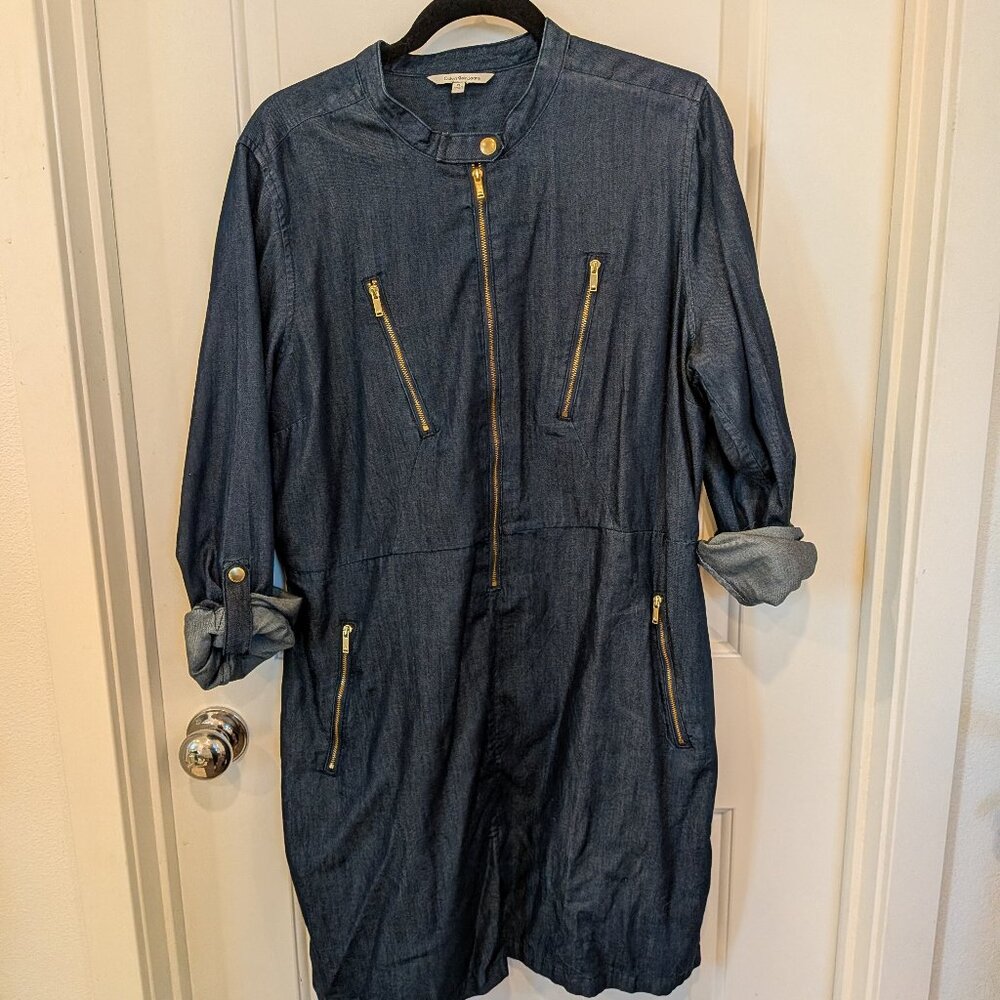 Calvin Klein Denim Utility Zip-Front Dress | Gold Zipper